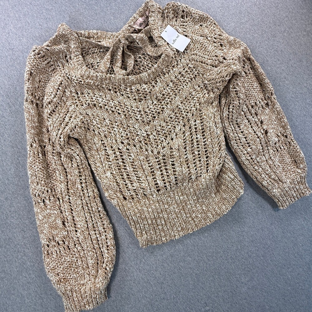 Willow & Root Tan and White Open-Knit Tie-Back Sweater NWT - Size LARGE